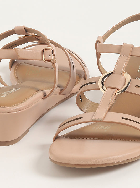 LUNA BLU Light Brown Multi-Strap Wedge Heel Sandals