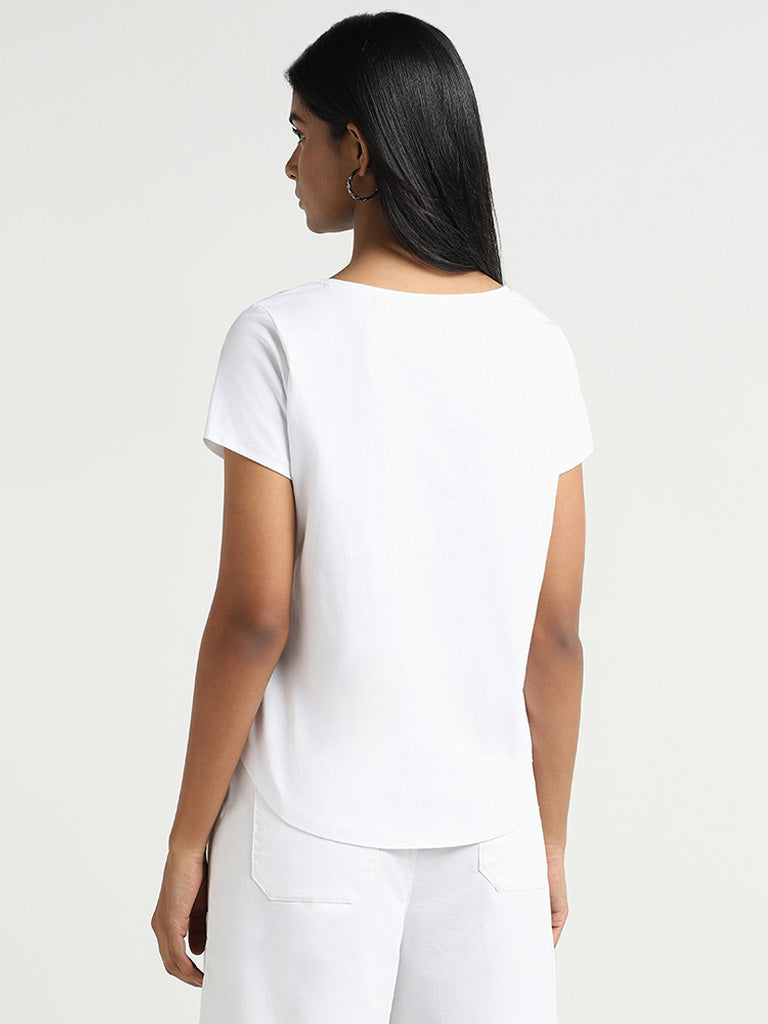 LOV White Printed Cotton T-Shirt