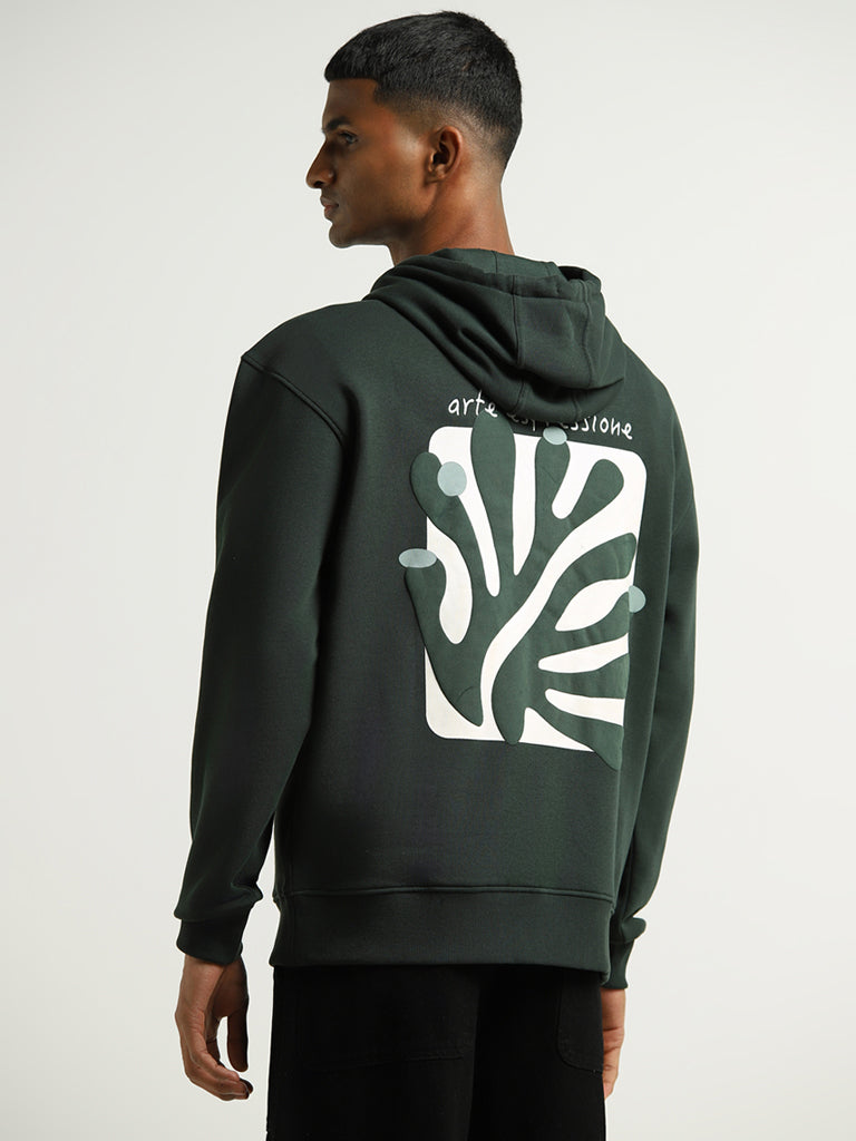 Nuon Green Printed Relaxed Fit Hoodie