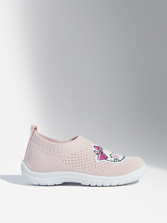 Yellow Pink Cat Design Knitted Shoes