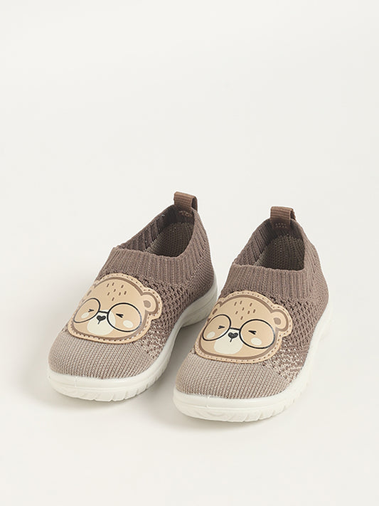Yellow Brown Bear Printed Slip-On Shoes
