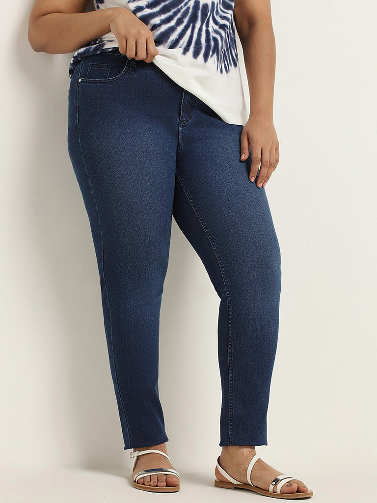Gia Blue Solid Slim Fit Mid Rise Jeans
