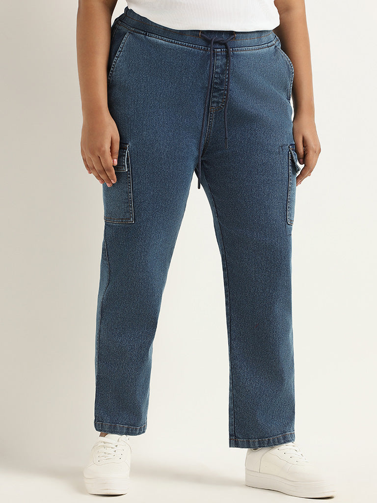 Gia Plain Blue Relaxed Fit Jeggings