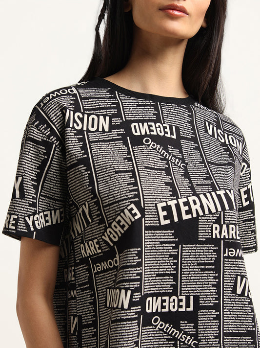 Studiofit Black Printed T-Shirt