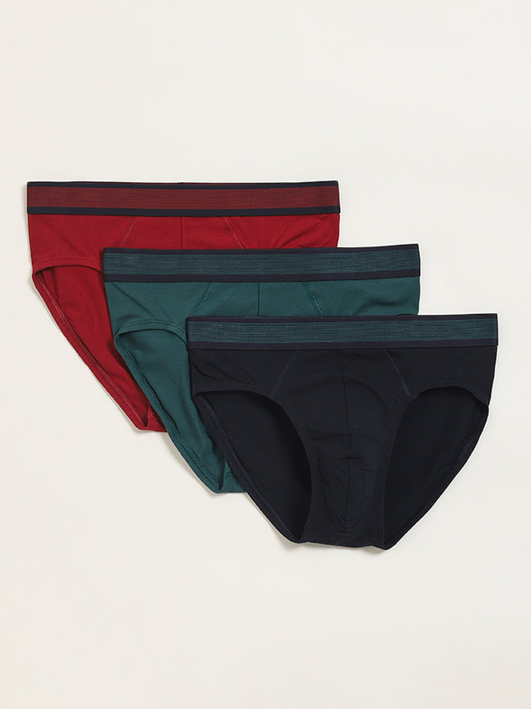 WES Lounge Solid Multicolor Cotton Blend Assorted Briefs - Pack of 3