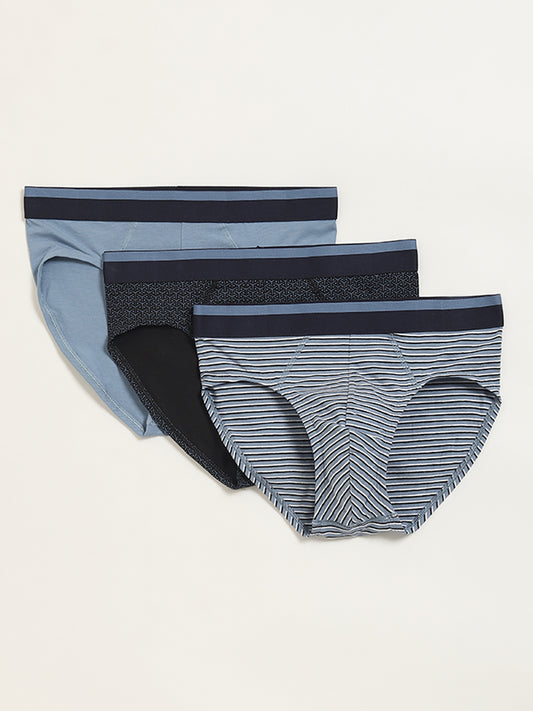 WES Lounge Blue Assorted Brief - Pack of 3