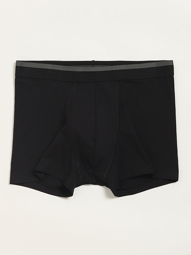WES Lounge Solid Black Cotton Blend Assorted Trunks - Pack of 3