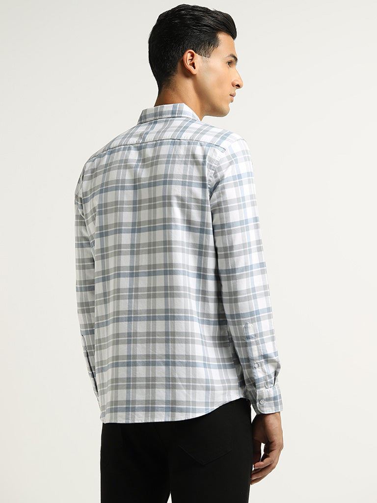 WES Casuals Grey Checked Cotton Slim Fit Shirt
