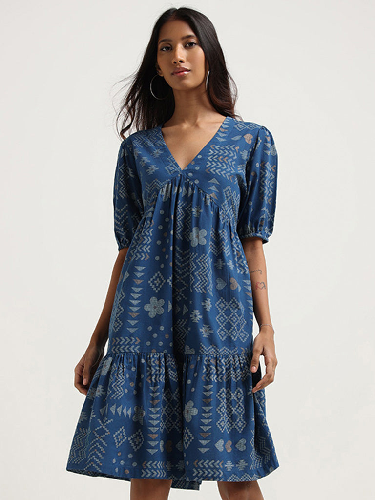 Bombay Paisley Blue Printed Cotton Dress