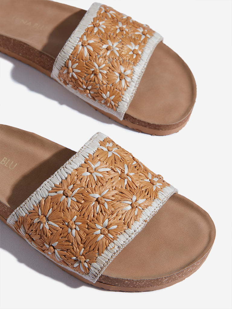 LUNA BLU Tan Floral Woven Comfort Sandals