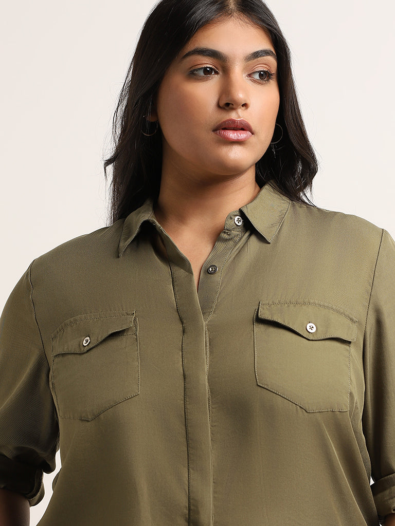 Buy Gia Plain Olive Green Shirt from Westside