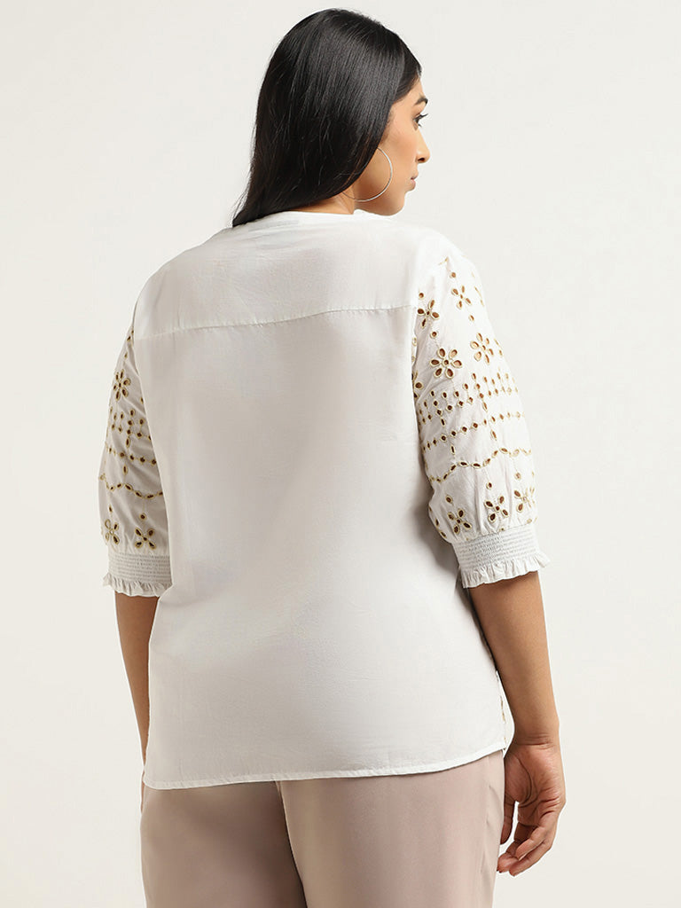 Gia White Floral Embroidered Top