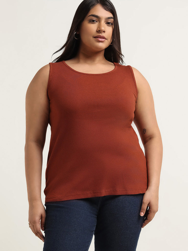 Gia Rust Cotton Blend Ribbed T-Shirt