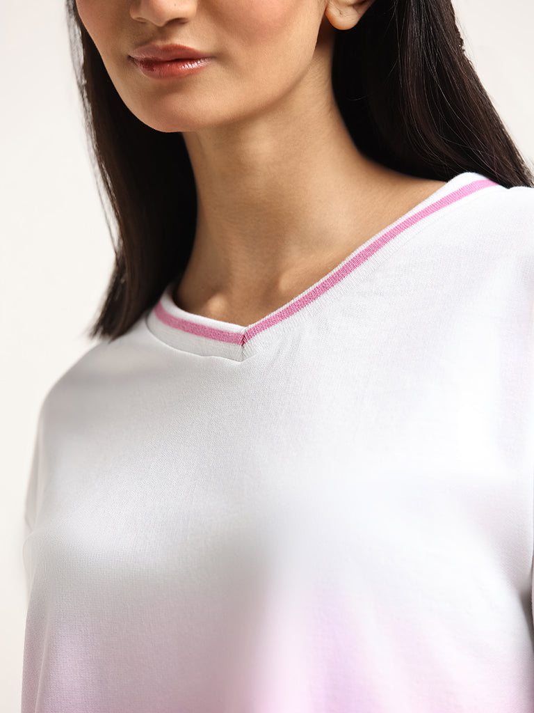 Studiofit Pink and White Ombre Cotton T-Shirt