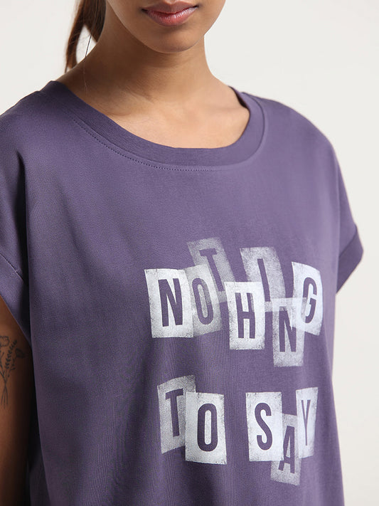 Studiofit Purple Contrast Print T-Shirt