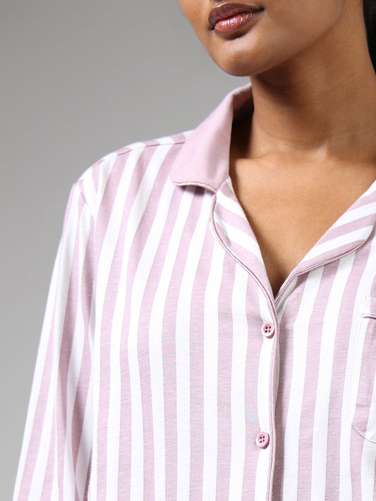 Wunderlove Pink Striped Shirt & Pyjamas Set
