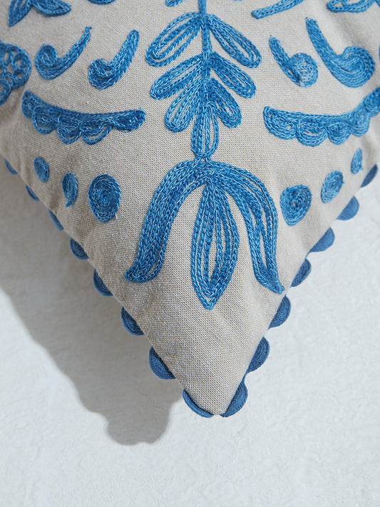 Westside Home Blue Damask Embroidered Cushion Cover