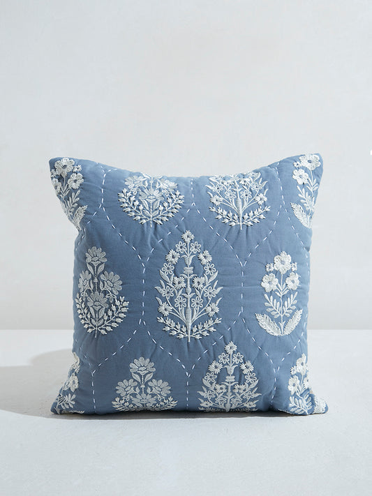Westside Home Blue Floral Quilted Cushion Cover