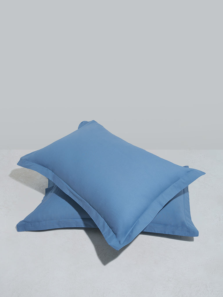 Westside Home Blue Solid Pillowcover (Set of 2)