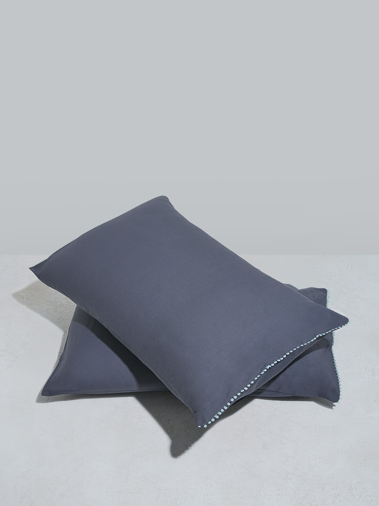 Westside Home Dusty Blue French Knot Pillow Cover- (Set of 2)