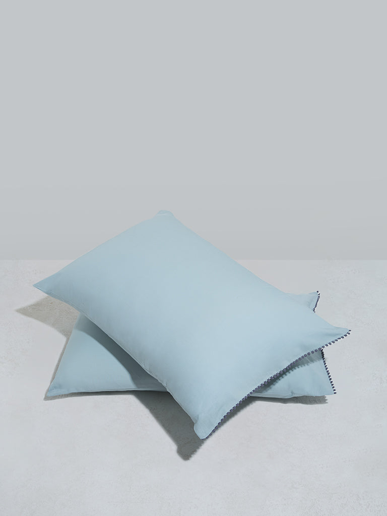 Westside Home Aqua French Knot Pillow Cover- (Set of 2)