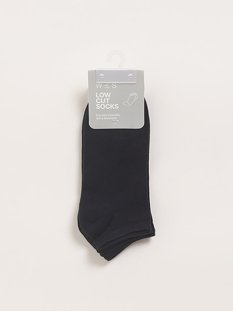 WES Lounge Black Low Cut Cotton Blend Socks - Pack of 3