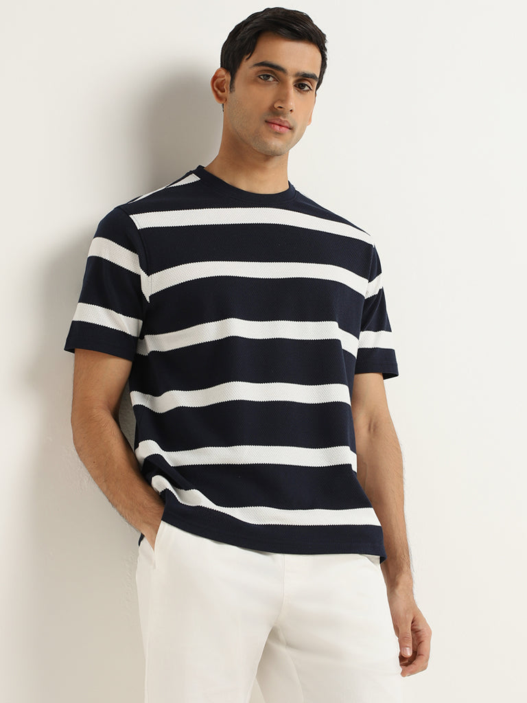 WES Lounge Navy Striped Relaxed Fit T-Shirt