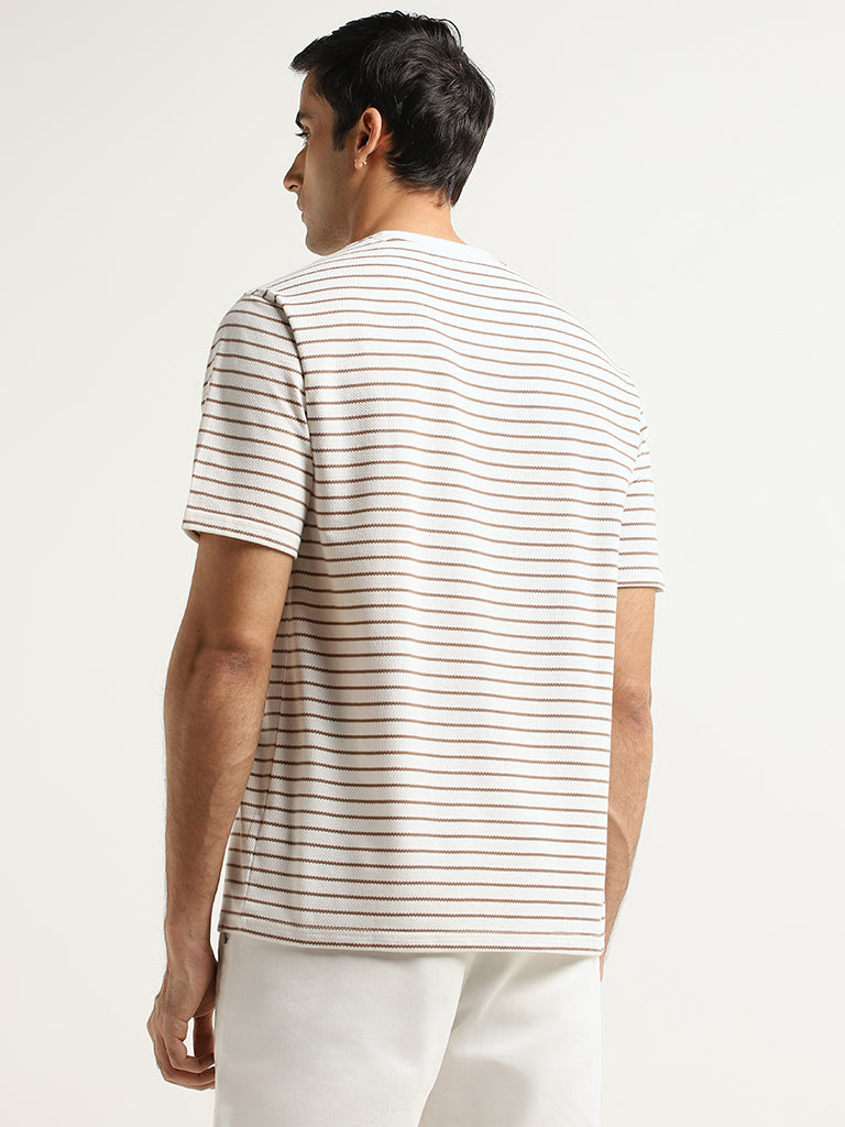 WES Lounge White Striped Cotton Blend Relaxed Fit T-Shirt