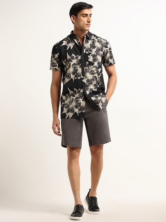 WES Casuals Charcoal Mid Rise Relaxed Fit Shorts