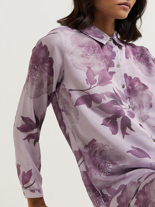 Vark Lilac Floral Printed Tunic and Palazzos Set