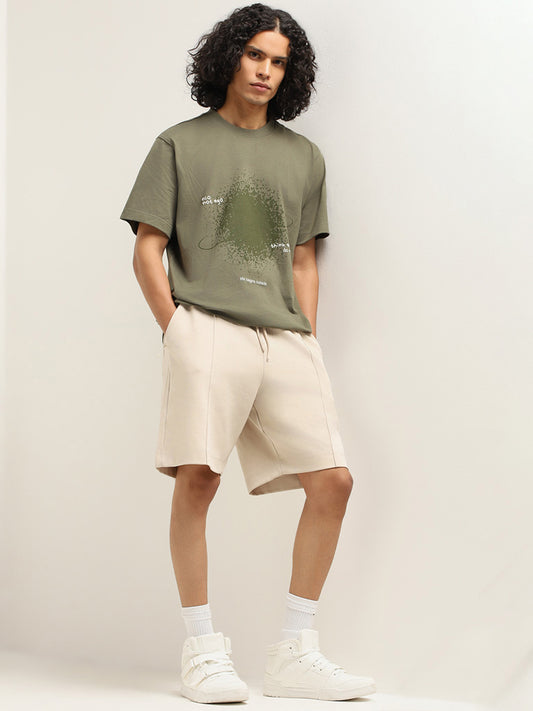 Studiofit Green Printed Relaxed Fit T-Shirt