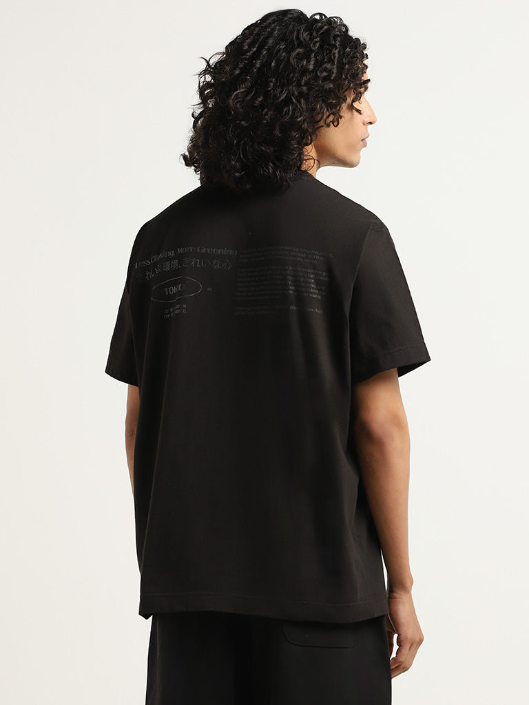 Studiofit Black Printed Relaxed Fit T-Shirt