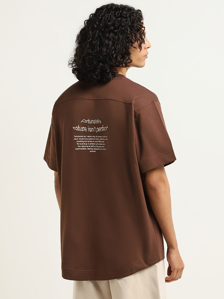 Studiofit Brown Printed Relaxed Fit T-Shirt
