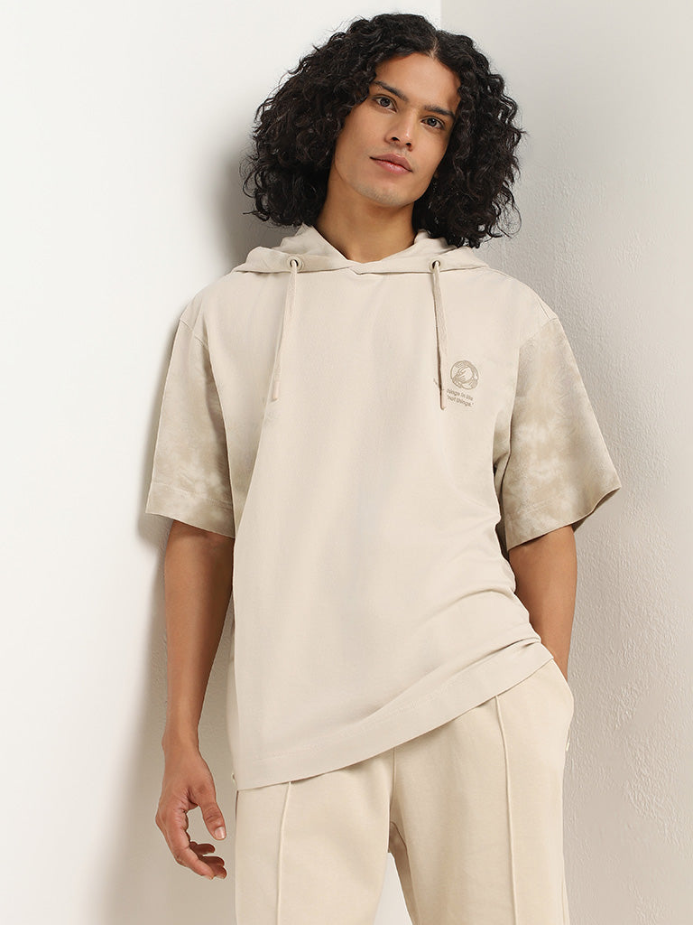 Studiofit Cream Hoodie Relaxed Fit T-Shirt