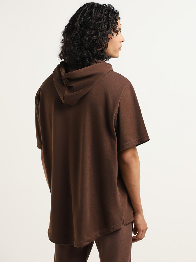Studiofit Brown Hoodie Relaxed Fit T-Shirt