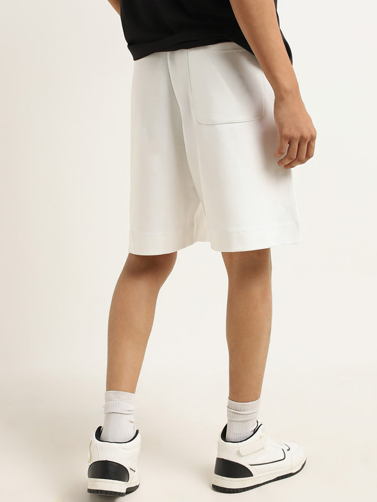 Studiofit Plain Off-White Relaxed Fit Shorts