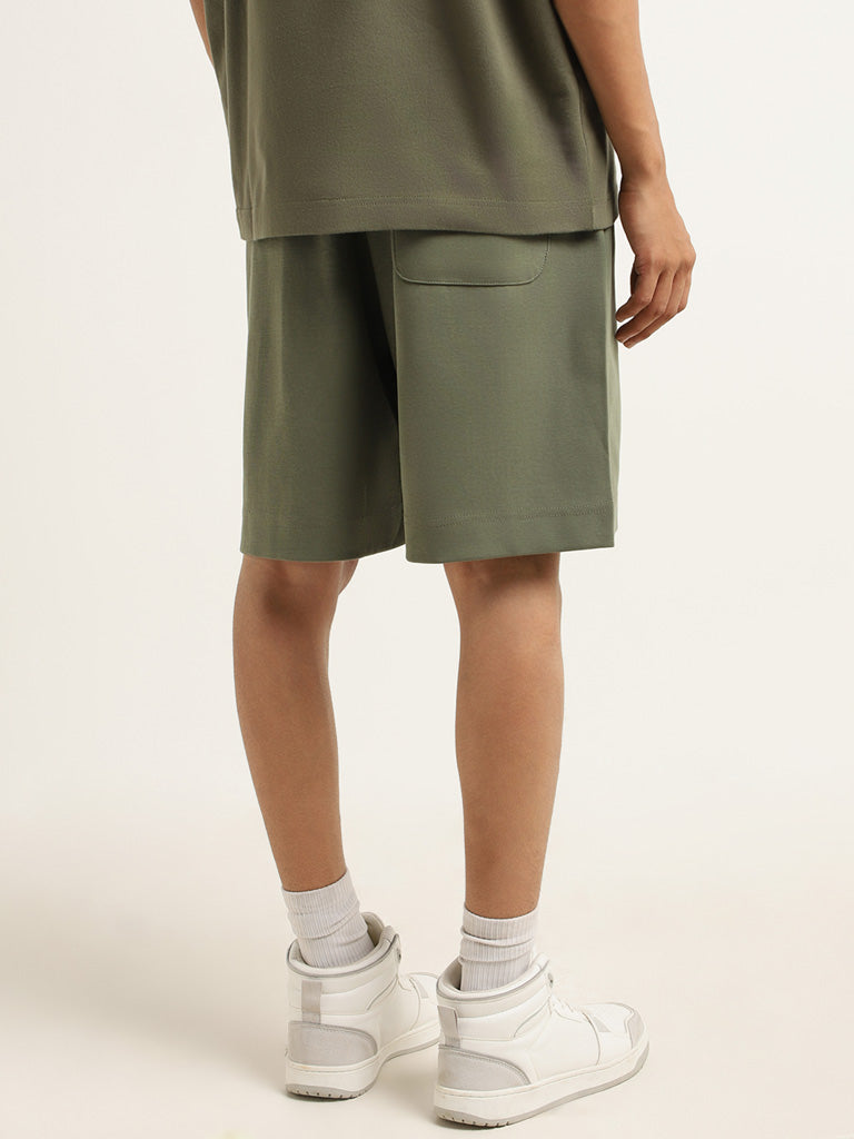 Studiofit Plain Green Relaxed Fit Shorts