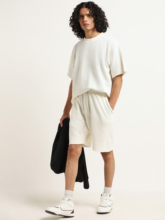 Studiofit Off-White Solid Relaxed Fit Shorts