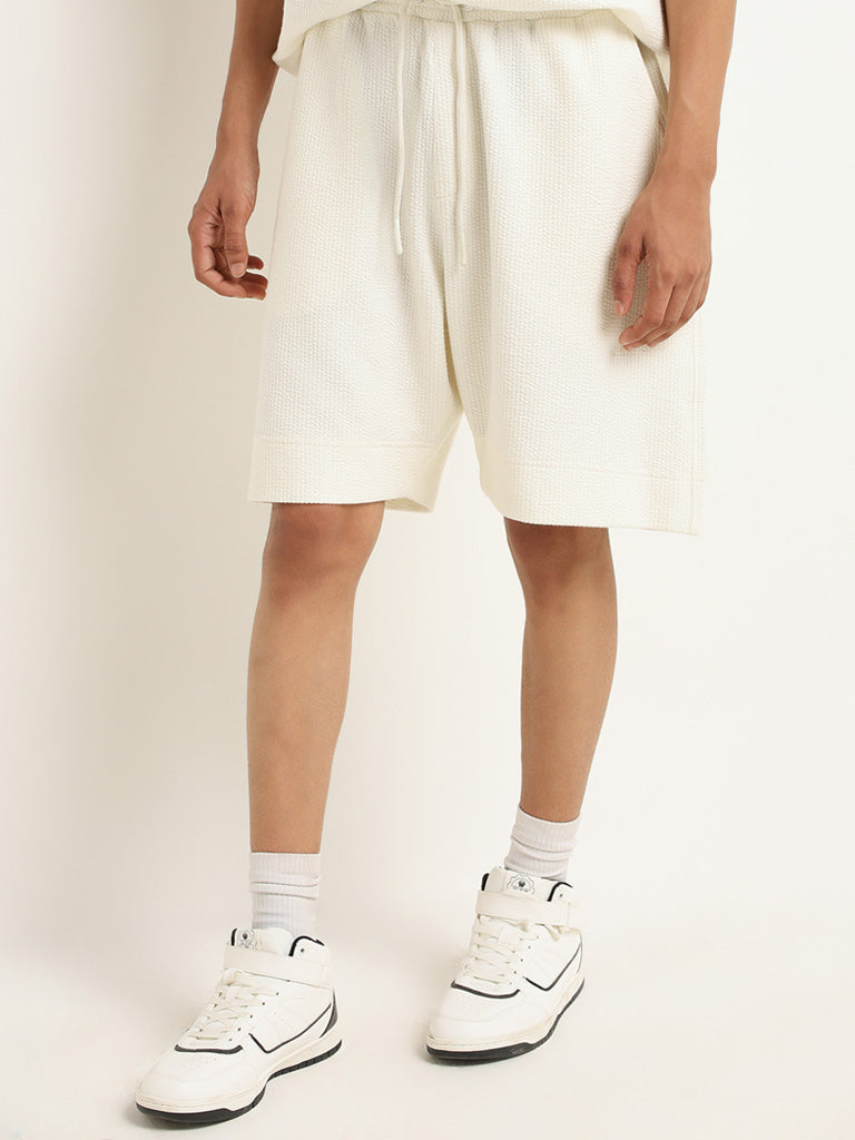 Studiofit Off-White Solid Relaxed Fit Shorts