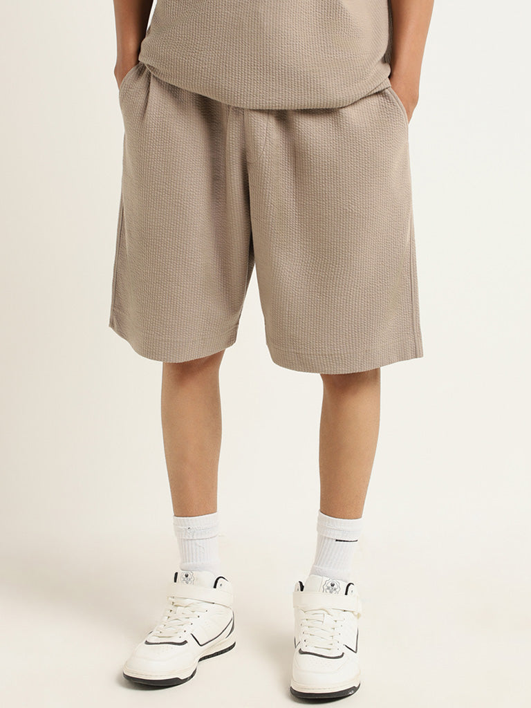 Studiofit Beige Solid Relaxed Fit Shorts