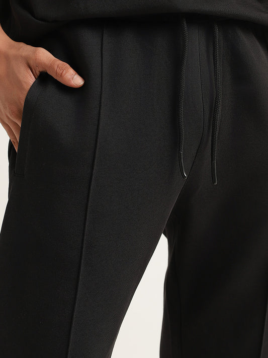 Studiofit Black Plain Relaxed Fit Track Pants