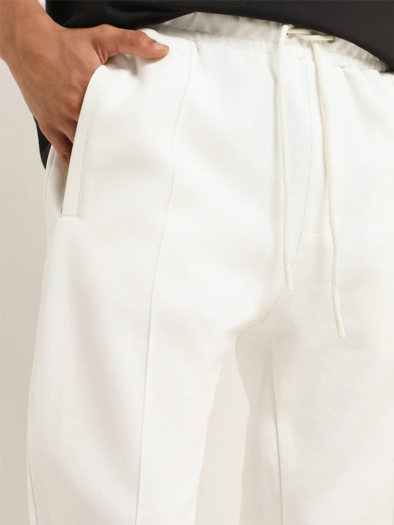 Studiofit Off-White Plain Relaxed Fit Track Pants