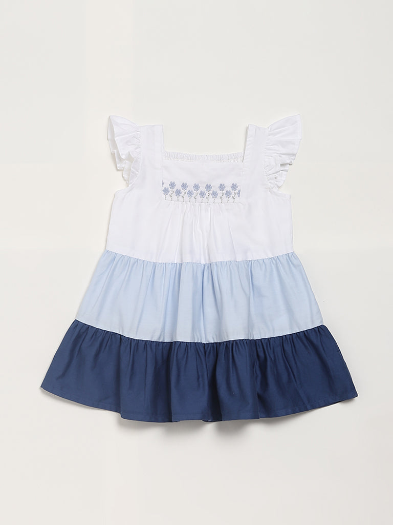 HOP Baby Embroidered Blue A-Line Dress