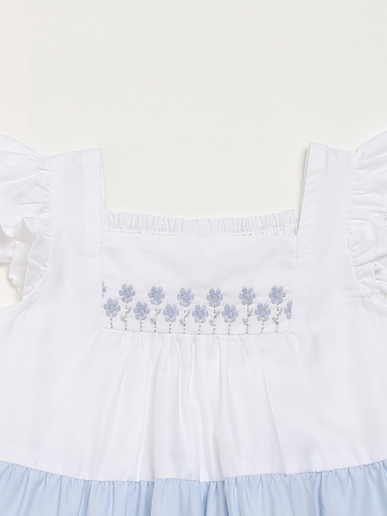 HOP Baby Embroidered Blue A-Line Dress