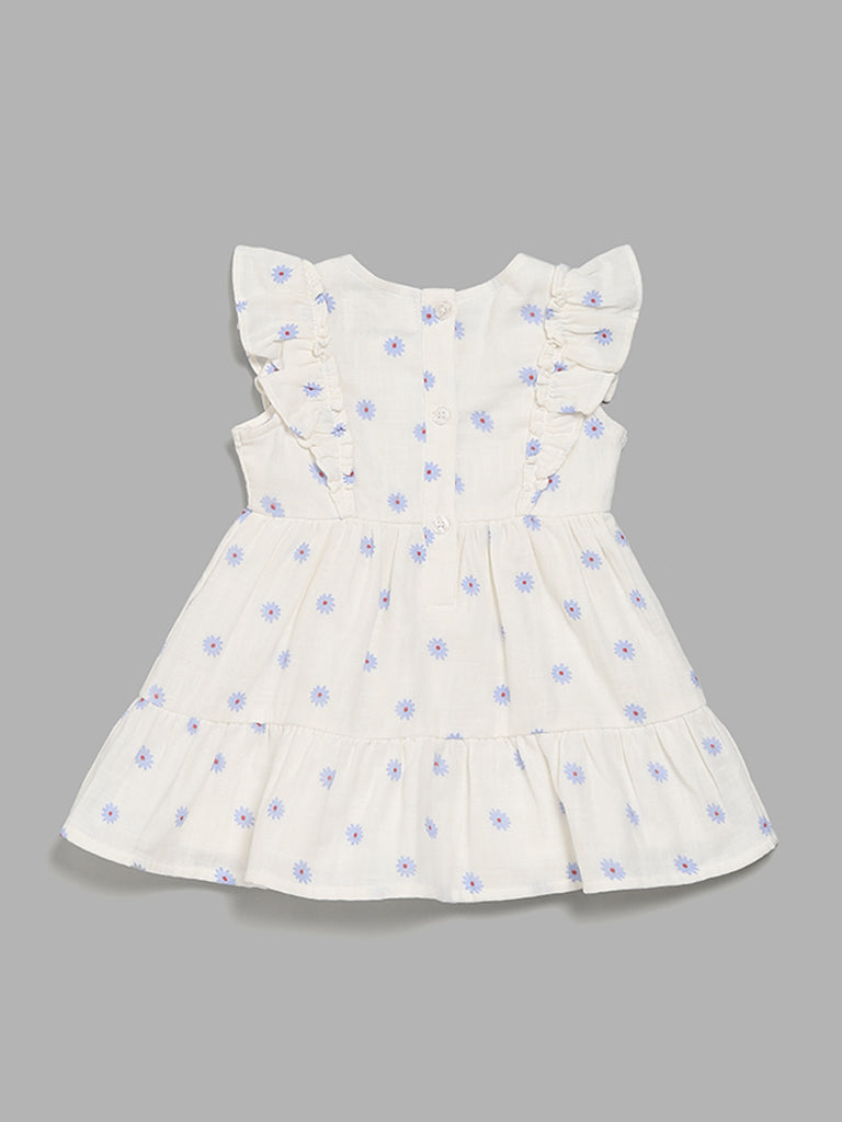 HOP Baby Floral Printed A Line White Dress