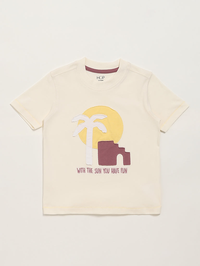 HOP Kids Cream Sunset Palms Print T-Shirt