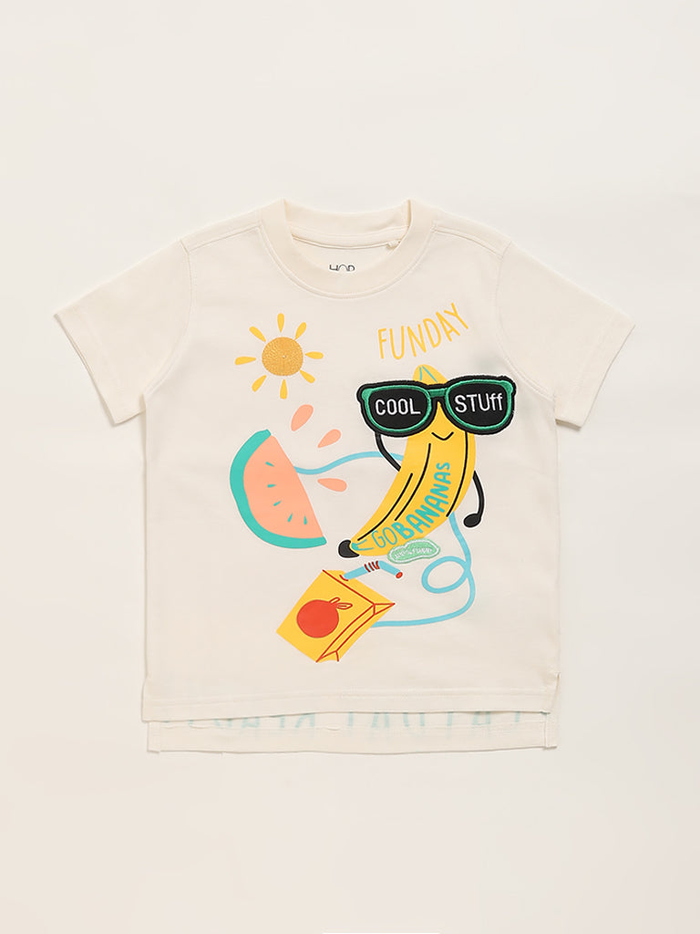HOP Kids Printed Cream T-Shirt