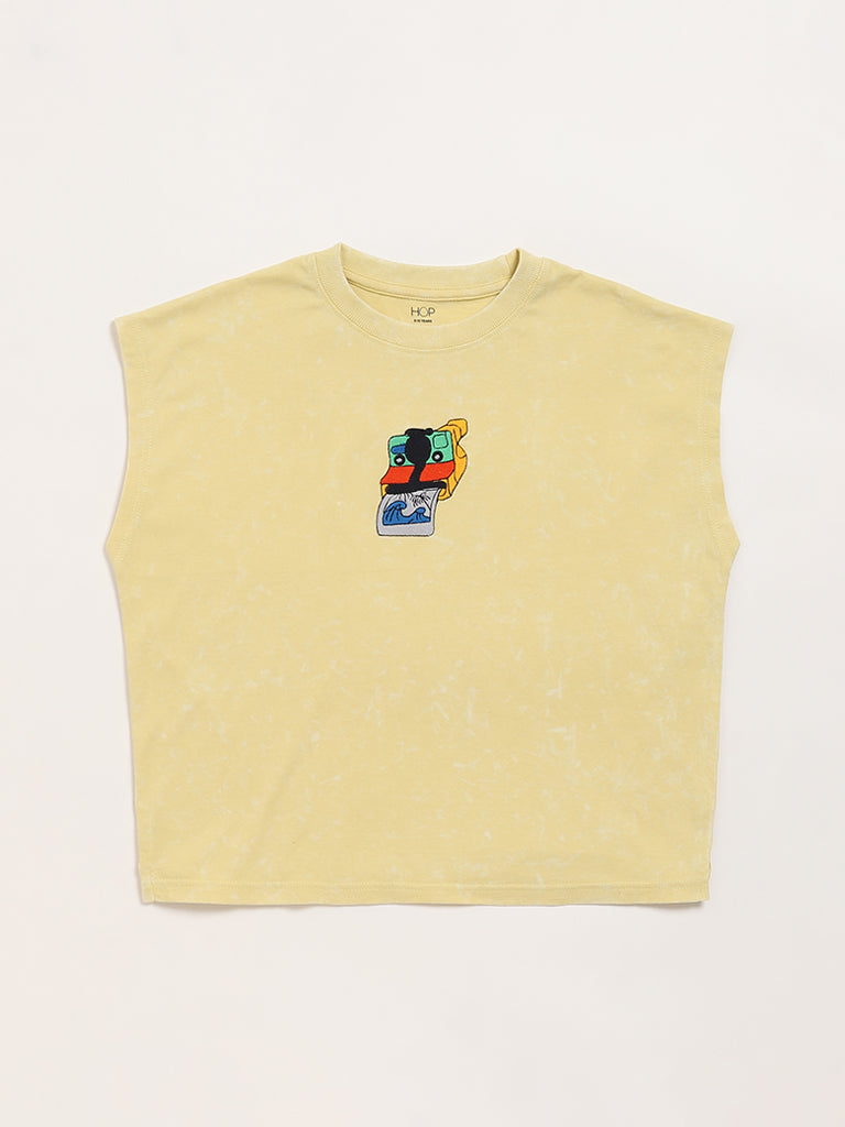 HOP Kids Yellow Embroidered T-Shirt