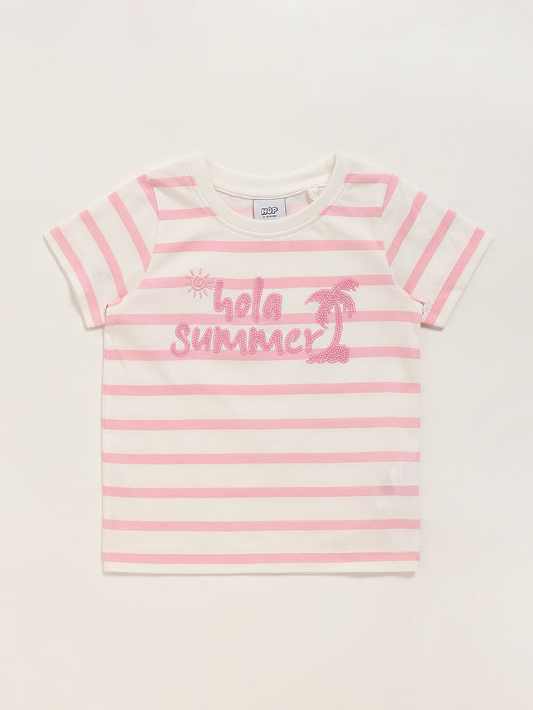 HOP Kids Light Pink Striped T-Shirt