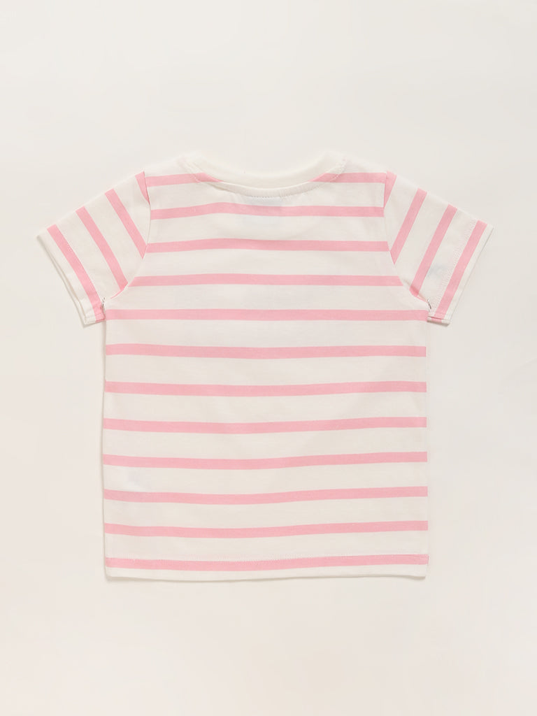 HOP Kids Light Pink Striped T-Shirt